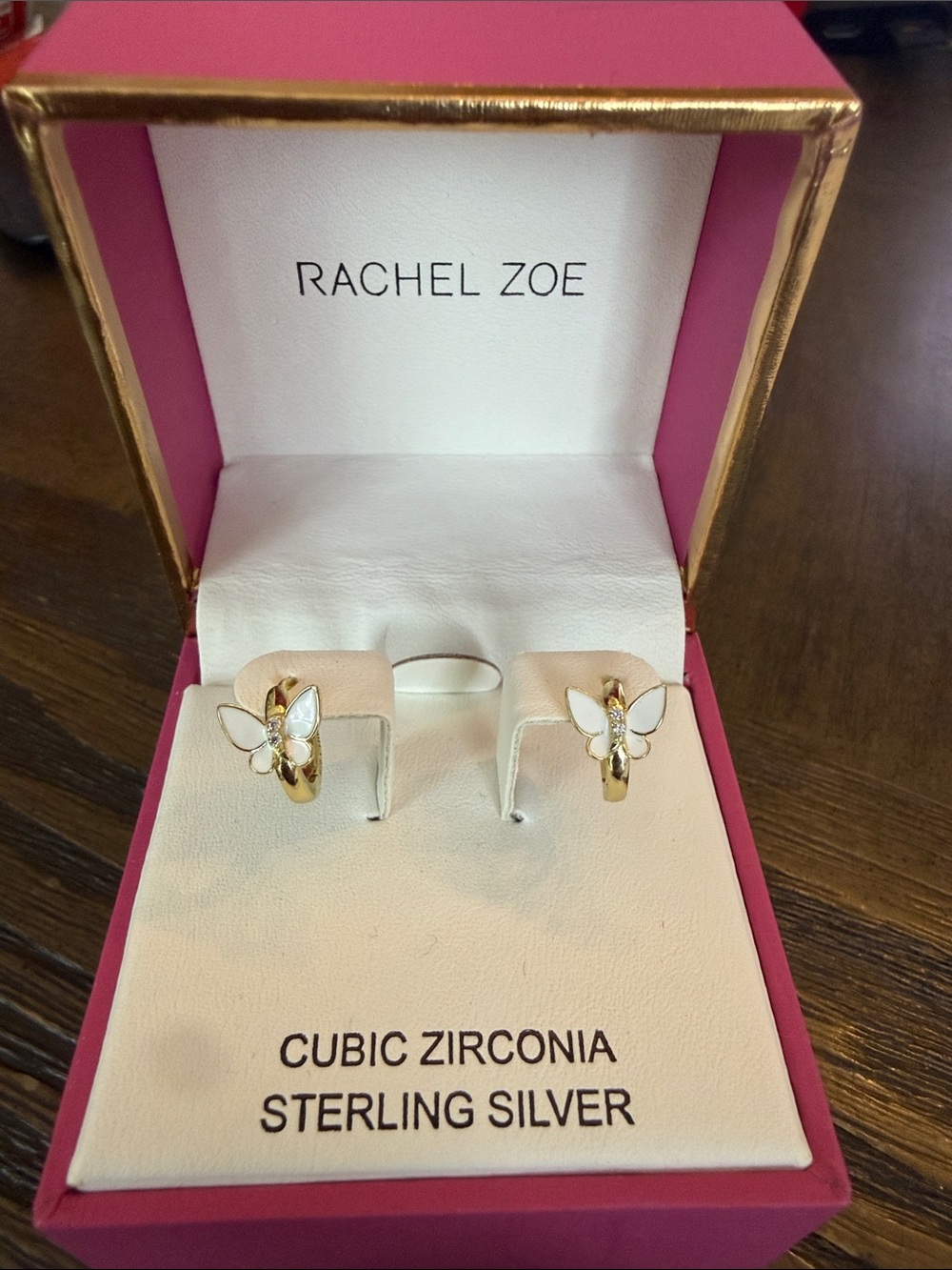 Rachel Zoe Gold and White Butterfly Huggie Earrings